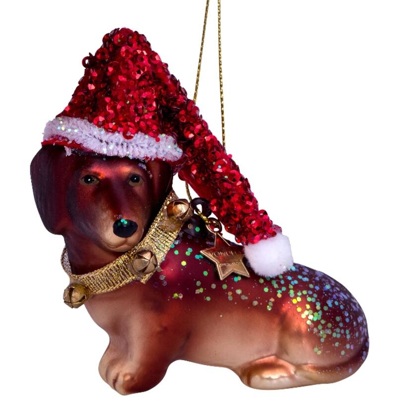 VONDELS Christbaumschmuck - Ornament kleiner Dackel mit Hut H8cm