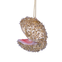 VONDELS - Dekorative Champagner-Glitzer-Auster aus Glas, H 6,5 cm