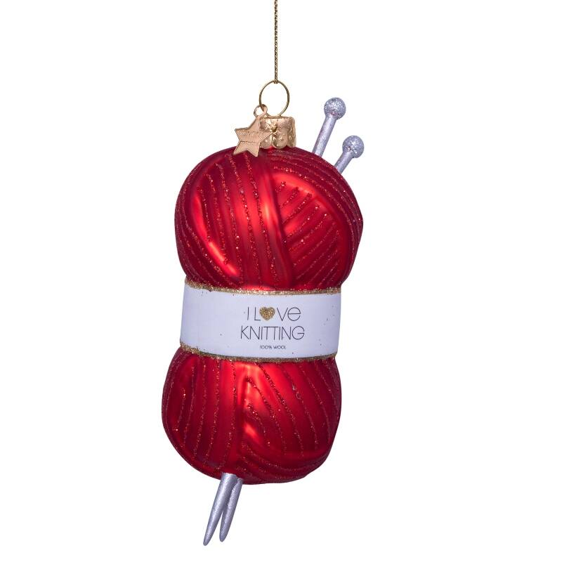 VONDELS - Ornament Glas Rot Strickgarn H11,5cm
