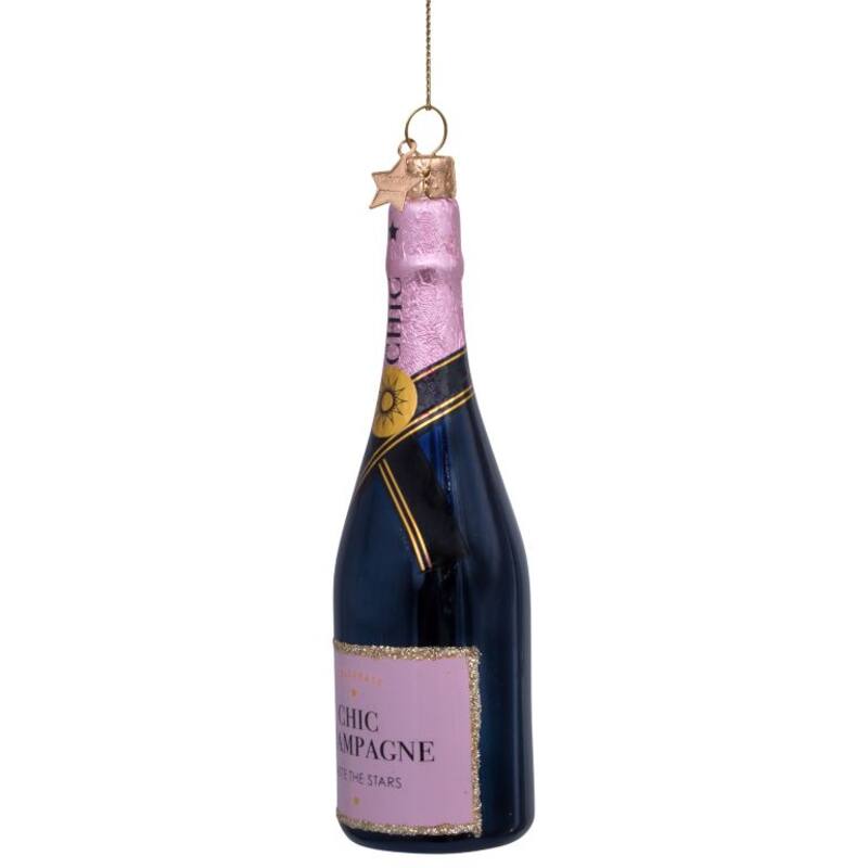 VONDELS Christbaumschmuck - Luxuriöse rosafarbene Champagnerflasche aus Glas, H14 cm