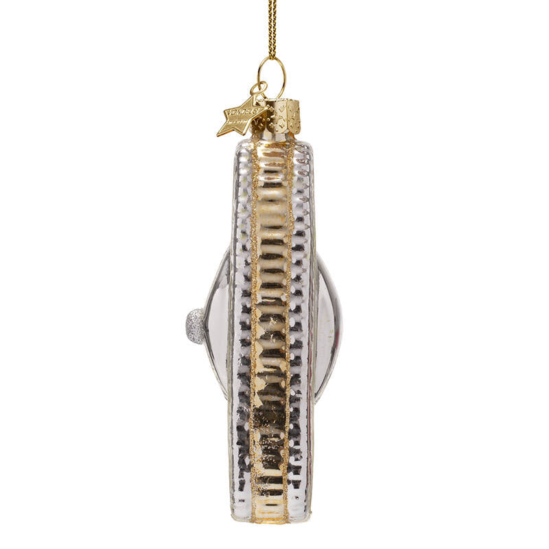VONDELS Christbaumschmuck - Ornament - Glas Silber/Gold Uhr mit grün H13cm