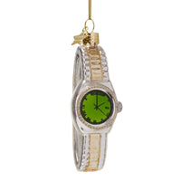 VONDELS Christbaumschmuck - Ornament - Glas Silber/Gold Uhr mit grün H13cm
