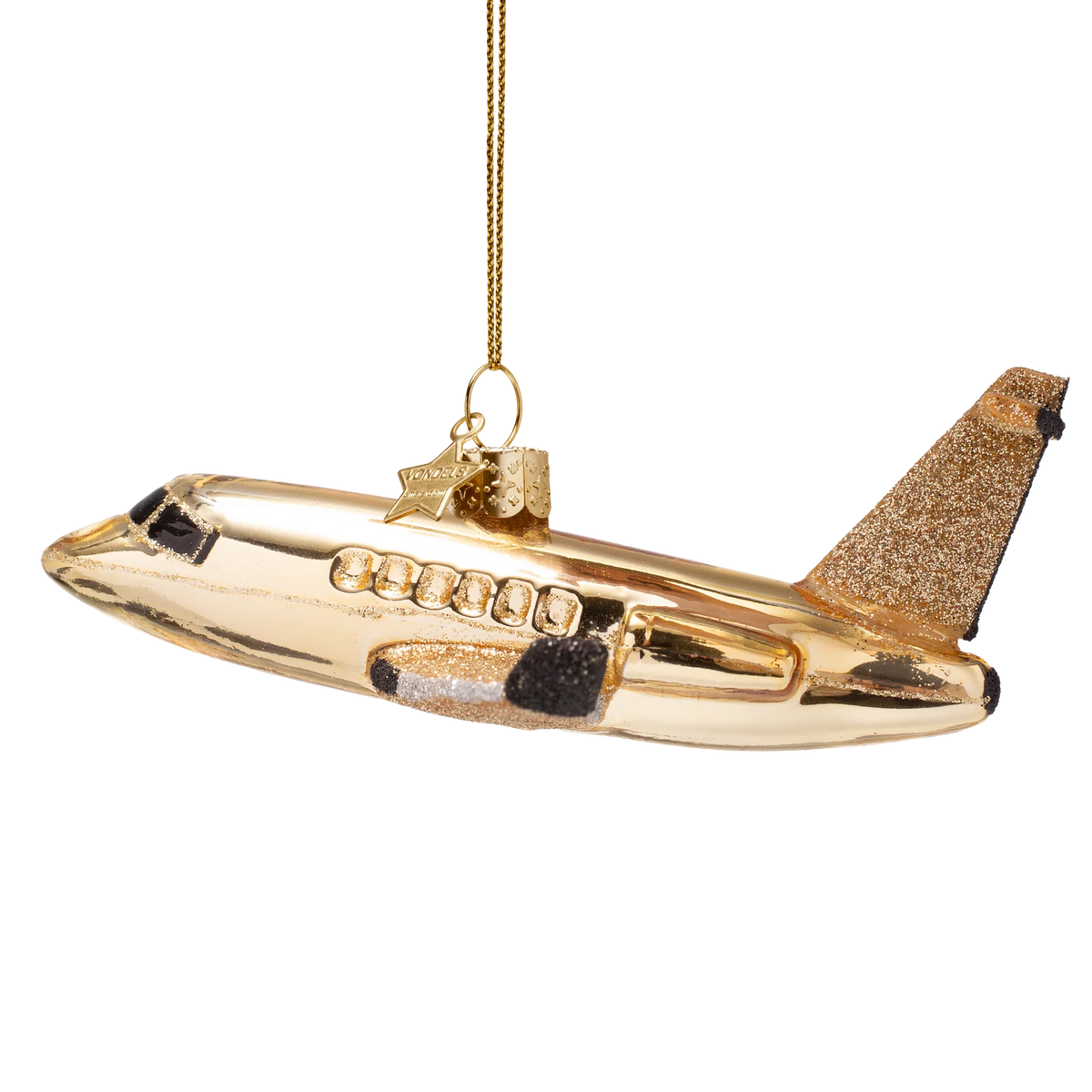 Vondels - Ornament aus Glas, Flugzeug, Höhe 5,5 cm