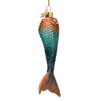 Vondels - Ornament aus Glas, blau-orange, Meerjungfrauenschwanz, Höhe 13,5 cm