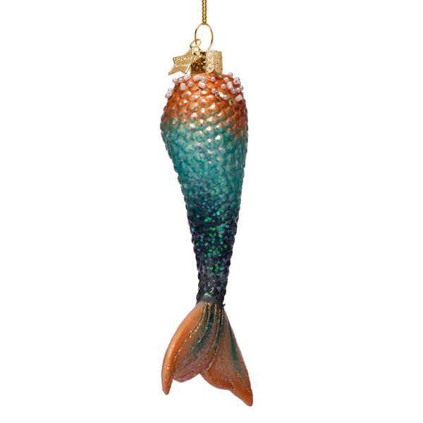 Vondels - Ornament aus Glas, blau-orange, Meerjungfrauenschwanz, Höhe 13,5 cm