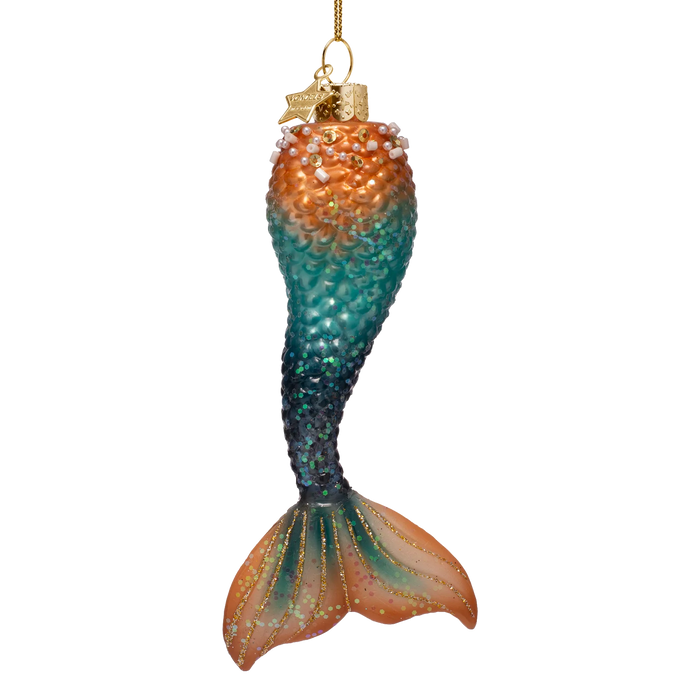 Vondels - Ornament aus Glas, blau-orange, Meerjungfrauenschwanz, Höhe 13,5 cm