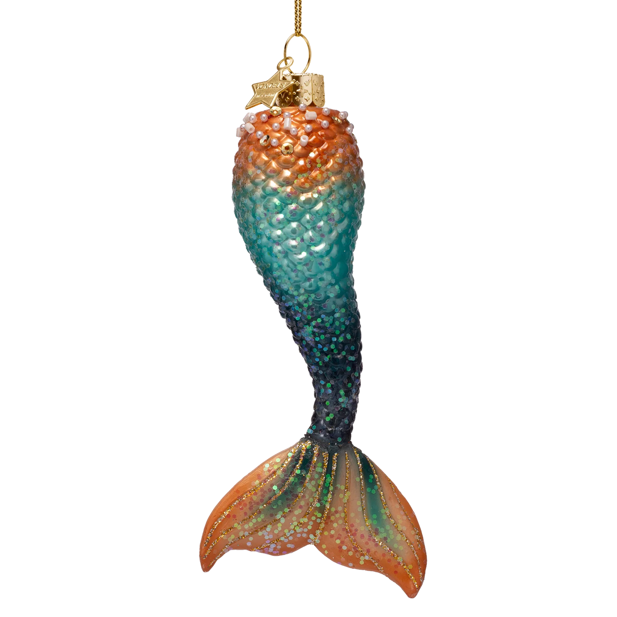Vondels - Ornament aus Glas, blau-orange, Meerjungfrauenschwanz, Höhe 13,5 cm