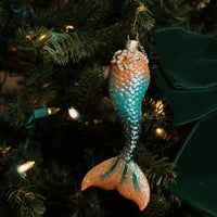 Vondels - Ornament aus Glas, blau-orange, Meerjungfrauenschwanz, Höhe 13,5 cm