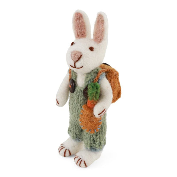 Anhänger - Kleiner weißer Hase (Junge) mit Karotte und Rucksack