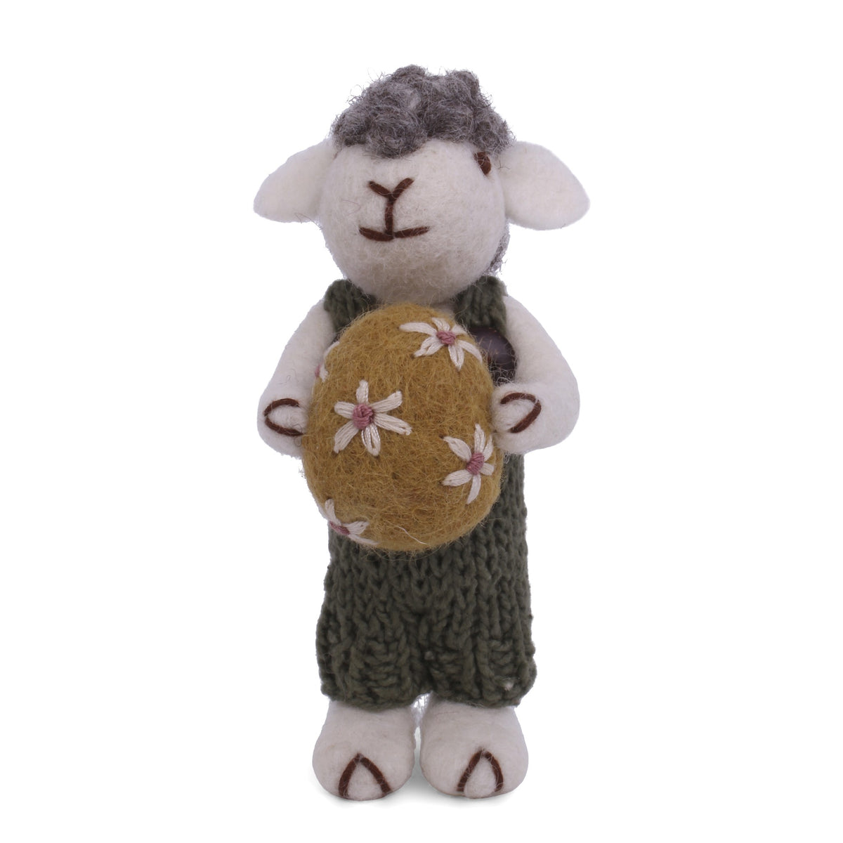 Anhänger - Graues Schaf mit grüner Hose und Ei