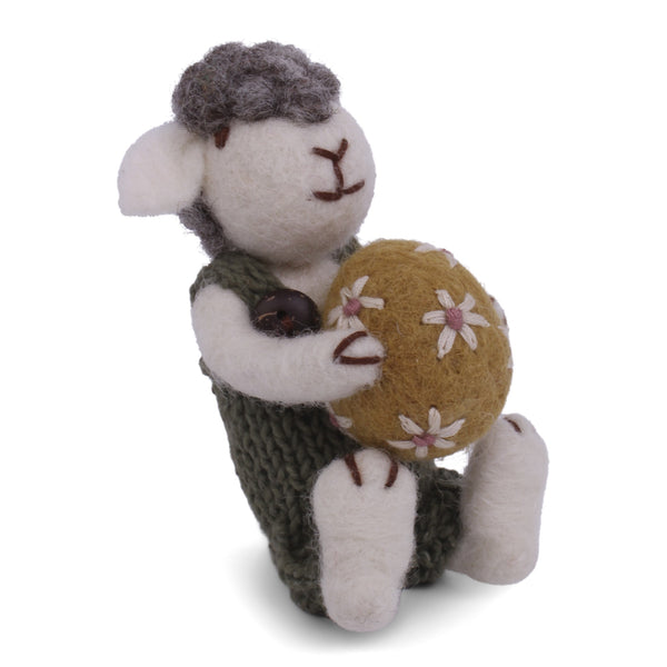Anhänger - Graues Schaf mit grüner Hose und Ei