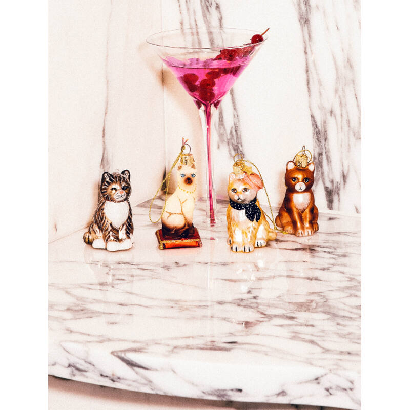 VONDELS - Ornament Glas weiß/grau Katze H7,5cm