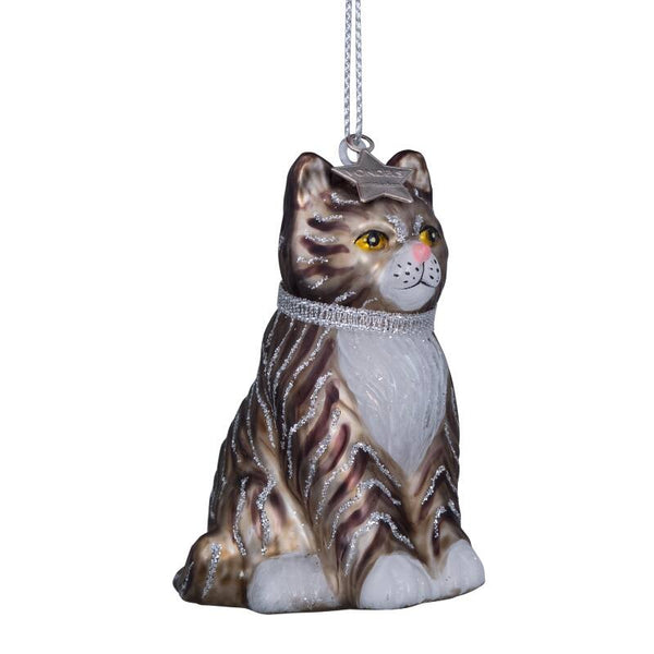 VONDELS - Ornament Glas weiß/grau Katze H7,5cm