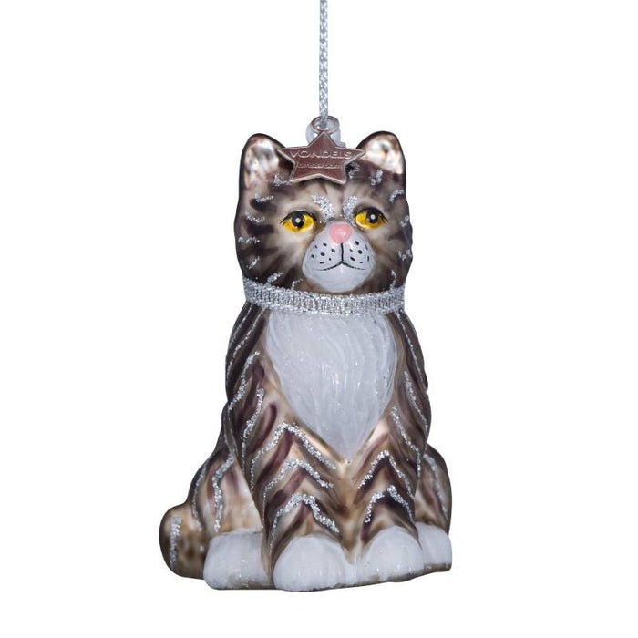 VONDELS - Ornament Glas weiß/grau Katze H7,5cm