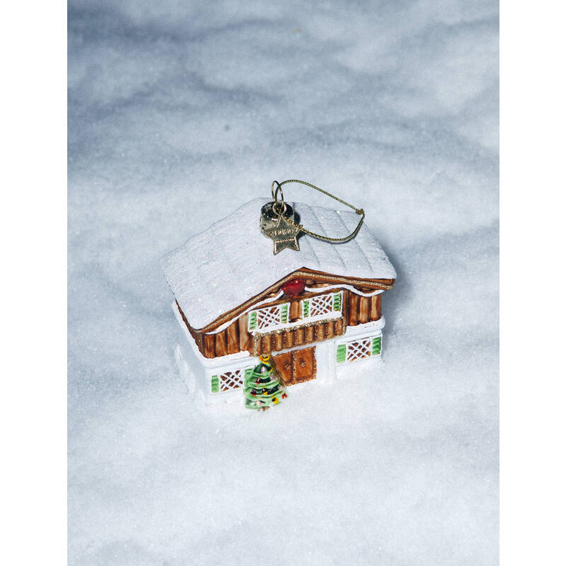 VONDELS Christbaumschmuck - Ornament-Skihütte aus Glas, H7,5 cm