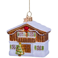 VONDELS Christbaumschmuck - Ornament-Skihütte aus Glas, H7,5 cm