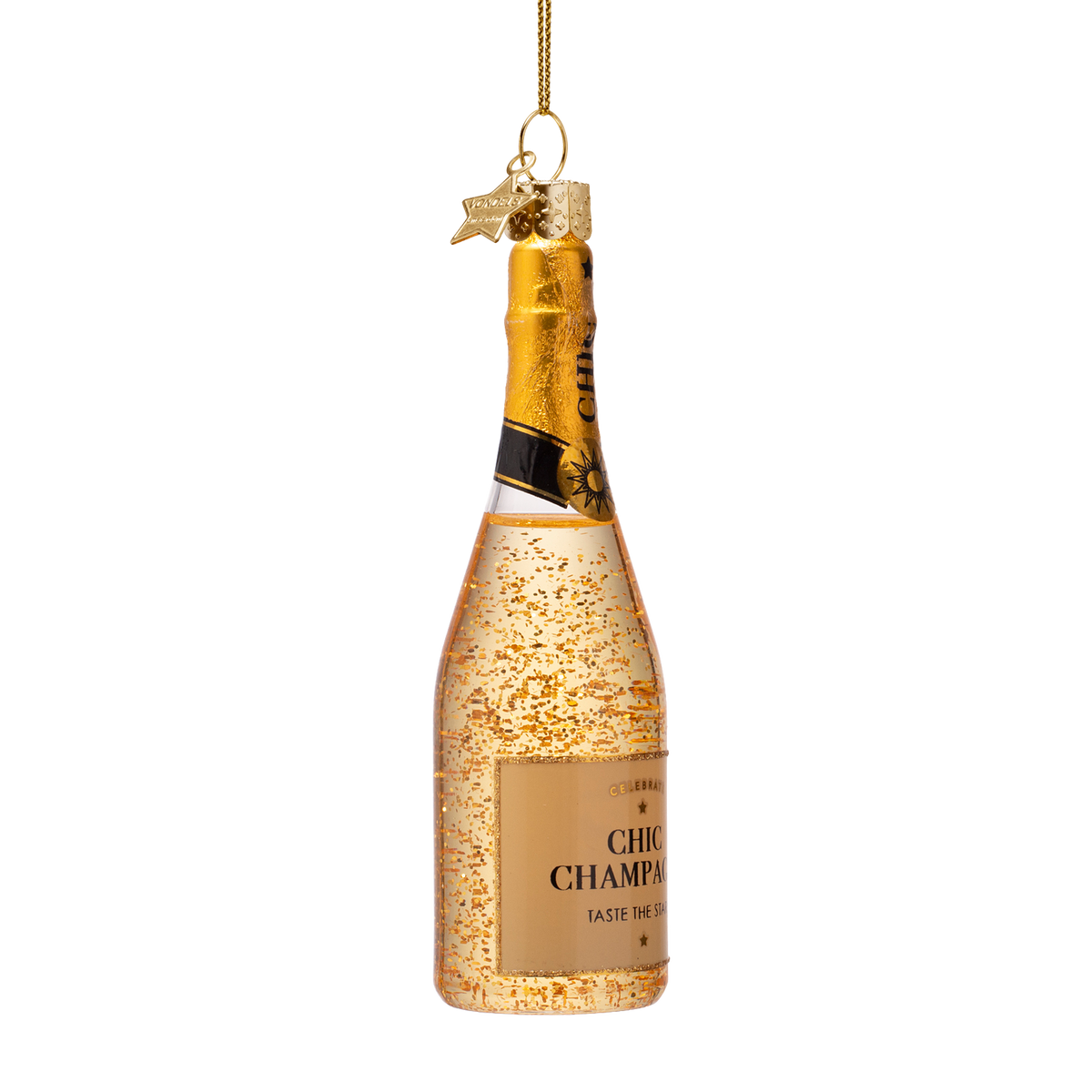 Vondels - Dekorative Champagnerflasche aus Glas mit Glitzer, Höhe 12 cm