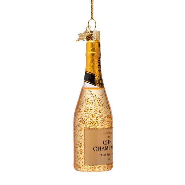 Vondels - Dekorative Champagnerflasche aus Glas mit Glitzer, Höhe 12 cm