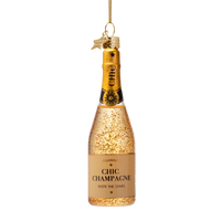 Vondels - Dekorative Champagnerflasche aus Glas mit Glitzer, Höhe 12 cm