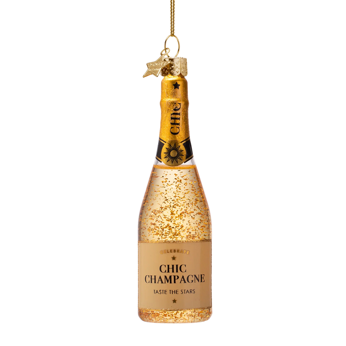 Vondels - Dekorative Champagnerflasche aus Glas mit Glitzer, Höhe 12 cm