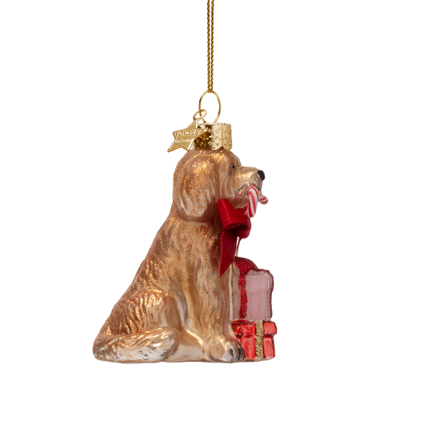 Vondels - Ornament-Cockapoo-Hund aus Glas mit Zuckerstange, Höhe 7,5 cm