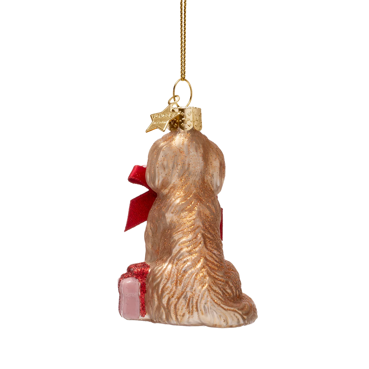 Vondels - Ornament-Cockapoo-Hund aus Glas mit Zuckerstange, Höhe 7,5 cm