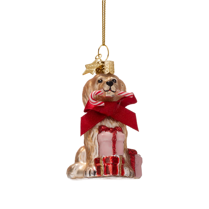 Vondels - Ornament-Cockapoo-Hund aus Glas mit Zuckerstange, Höhe 7,5 cm