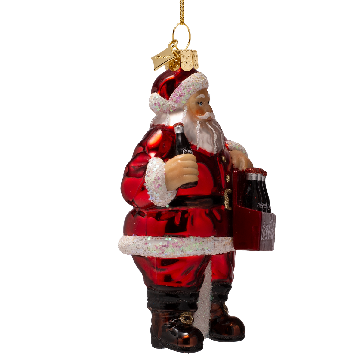 Vondels - Weihnachtsschmuck aus Glas: Coca-Cola-Weihnachtsmann mit Flaschen