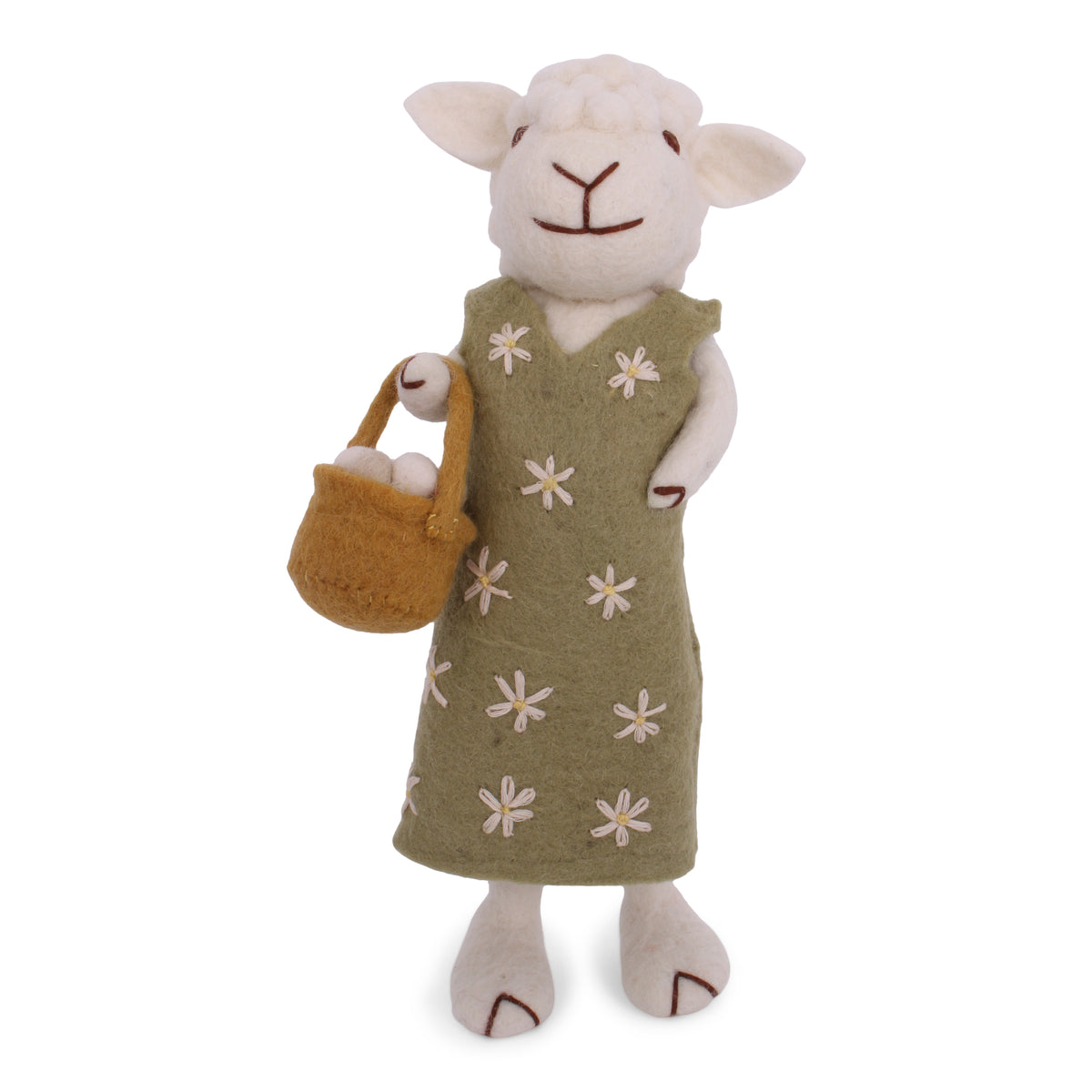 Anhänger - Weißes Schaf mit grünem Kleid und Eierkorb