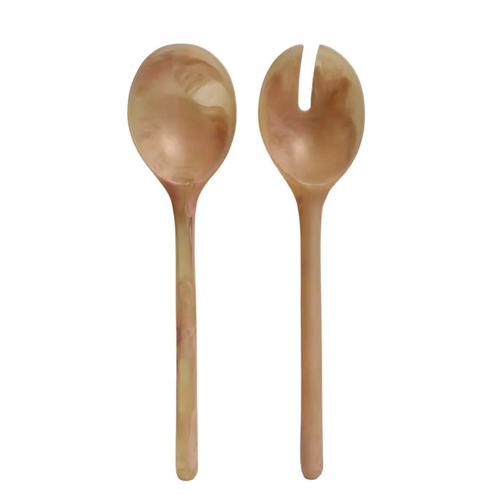 Salatbesteck-Set aus Harz in korallenfarbenem Marmor