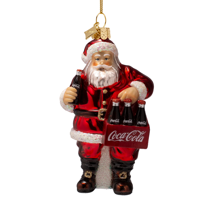 Vondels - Weihnachtsschmuck aus Glas: Coca-Cola-Weihnachtsmann mit Flaschen