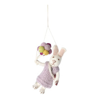 Anhänger - Weißes Hasenmädchen mit lavendelfarbenem Kleid und Luftballons